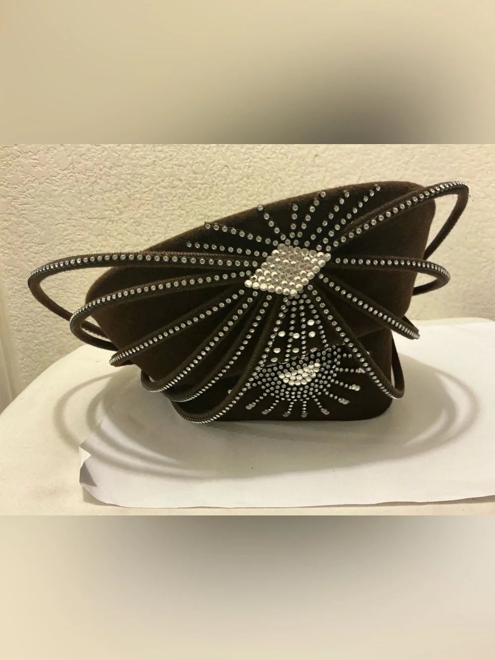 George Zamau’l Crystal-Embellished Brown Velvet Evening hat